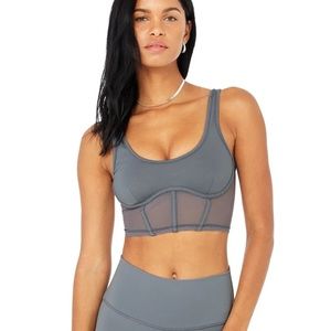 Alo Airbrush Mesh Corset Tank in Steel Blue S